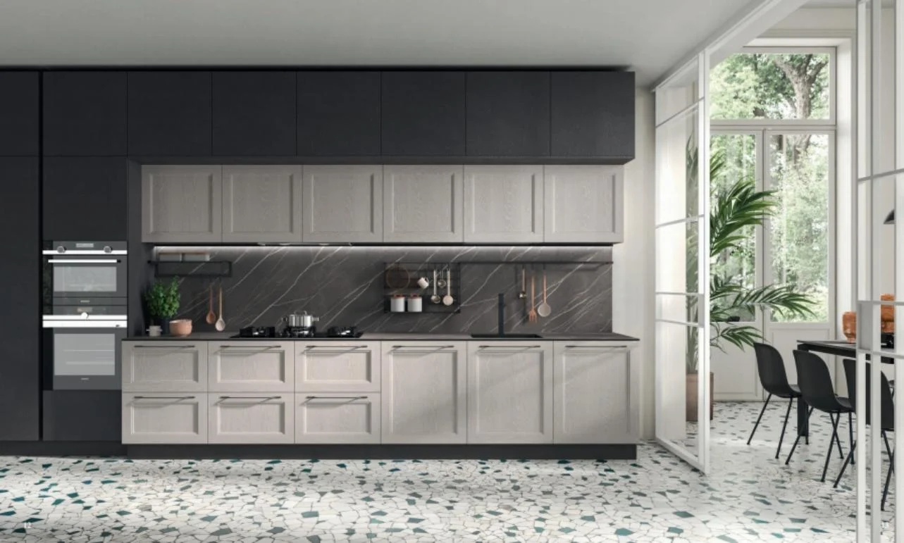 Two-tone grey and white Shaker kitchen