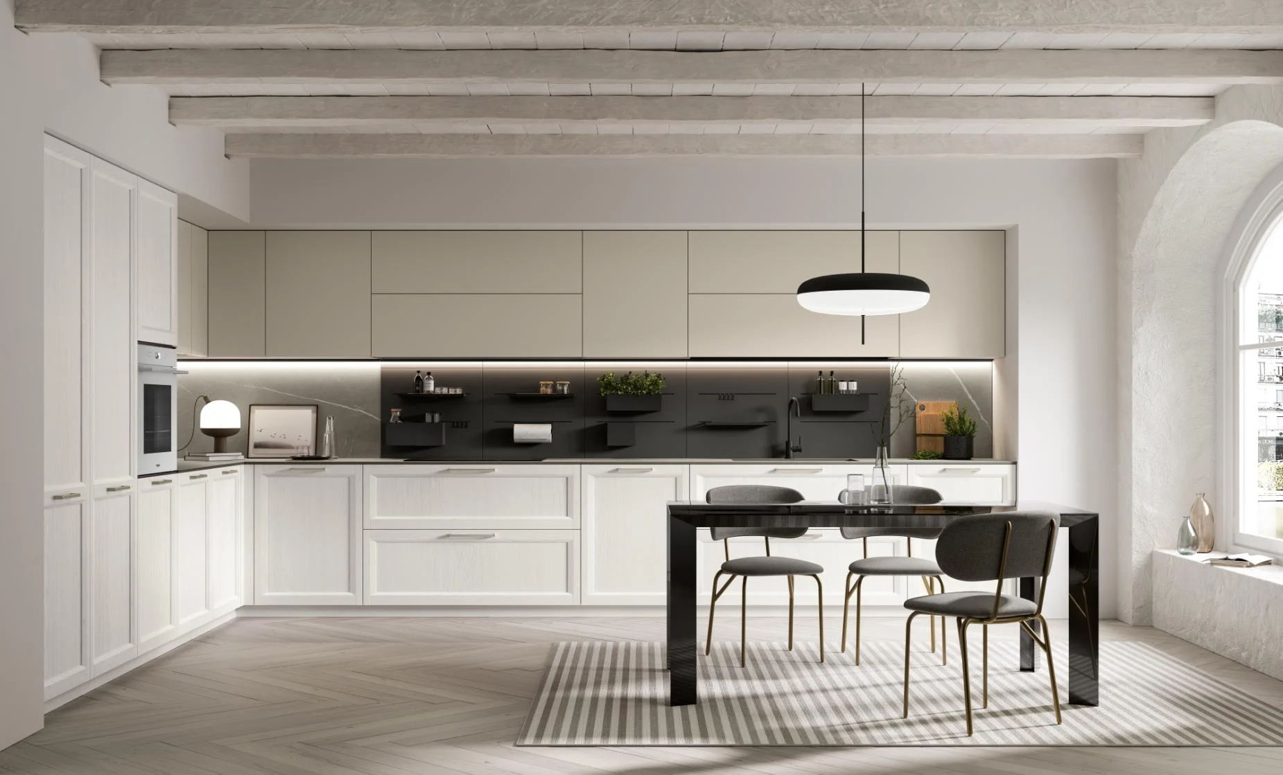 Bright white Shaker kitchen with island